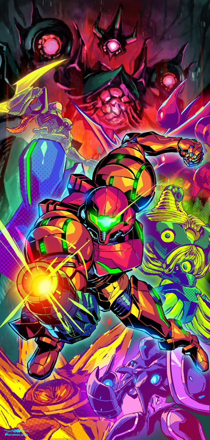 absurdres arm_cannon highres kanden_(metroid) metroid metroid_prime_hunters nintendo noxus_(metroid) power_suit_(metroid) samus_aran spire_(metroid) sylux trace_(metroid) varia_suit weapon weavel yasukuni_kazumasa