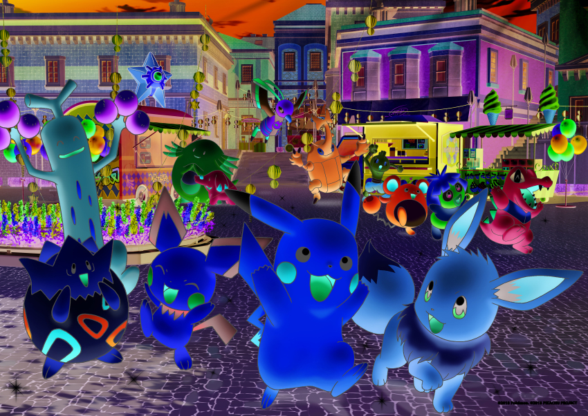 :3 :d absurdres arms_up artist_request balloon blonde_hair blue_eyes blue_sky brown_fur building chansey closed_eyes cloud colored_sclera copyright_notice dot_nose eevee egg flower food food_stand game_freak gen_1_pokemon gen_2_pokemon heracross highres ice_cream ice_cream_cone ice_cream_stand marill nintendo no_humans official_art open_mouth outdoors phanpy pichu pikachu pokemon pokemon_(anime) pokemon_(creature) pokemon_the_movie:_the_power_of_us purple_flower red_flower second-party_source sharp_teeth sky smile smoochum standing standing_on_one_leg staryu sudowoodo teeth togepi totodile tyrogue window xatu yellow_flower yellow_sclera