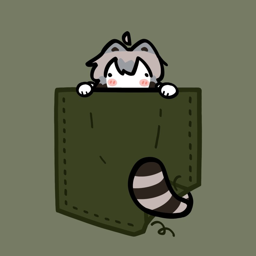 animal_ears brown_hair full_body gomibako905 highres in_pocket looking_at_viewer mini_person minigirl original pocket raccoon_ears raccoon_girl raccoon_tail short_hair solo tail