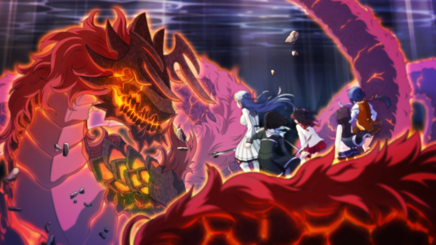 5girls aratama_(toji_no_miko) asakura_mihono ayanokouji_martial_arts_school_uniform battle dragon dress floating_hair game_cg glowing heijou_institute_school_uniform holding holding_sword holding_weapon katana kitora_mirja long_hair long_sleeves medium_hair minoseki_gakuin_uniform monster multiple_girls musumi_kiyoka non-web_source osafune_girls_academy_school_uniform renpu_girls_school_uniform school_uniform setouchi_chie shichinosato_kofuki shirt short_hair skirt standing sword toji_no_miko toji_no_miko:_kizamishi_issen_no_tomoshibi weapon winter_uniform