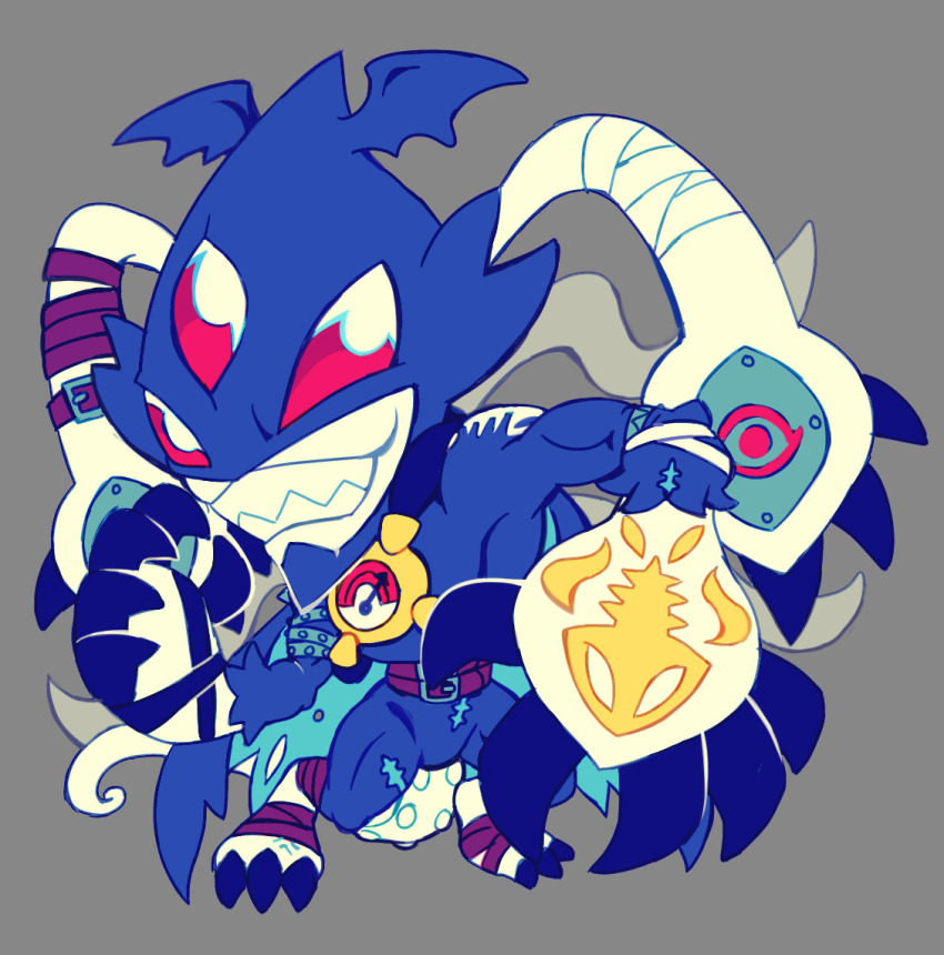 claws demon digimon marindevimon red_eyes sharp_teeth simple_background smile solo teeth