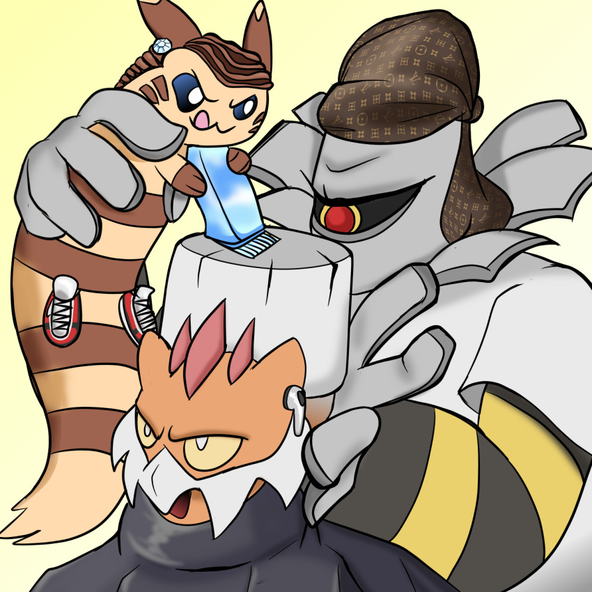 :3 :q airpods barber barber_cape choso_giving_toudou_a_haircut_(meme) clothed_pokemon cutting_another&#039;s_hair cutting_hair dusknoir flattop furret gen_2_pokemon gen_4_pokemon gen_5_pokemon hair_clipper hat highres holding landorus landorus_(therian) legendary_pokemon meme nintendo no_humans pokemon pokemon_(creature) pokemon_showdown! shoes spookyxylophone tongue tongue_out wireless_earphones yellow_eyes