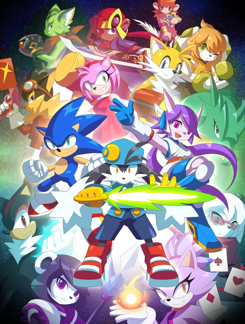 6+boys 6+girls absurdres amy_rose arktivus_brevon black_hair blaze_the_cat blue_eyes blush_stickers bodysuit bow bracelet card carol_tea crossover dress energy_sword eyelashes fire freedom_planet freedom_planet_2 furry galaxytrail glasses gloves goggles goggles_on_head green_eyes gun guntz hammer hat headgear heart highres huepow jacket japanese_clothes jewelry kaze_no_klonoa klonoa klonoa_heroes lance lolo_(klonoa) long_hair looking_at_viewer midriff milla_basset multiple_boys multiple_girls namco neera_li orange_hair pants pink_eyes pink_hair polearm purple_eyes purple_hair red_hair sash_lilac scarf sega shadow_the_hedgehog shoes short_hair smile sonic_(series) sonic_the_hedgehog space spade_(freedom_planet) staff sword tails_(sonic) twintails ultimatemaverickx very_long_ears weapon yellow_eyes