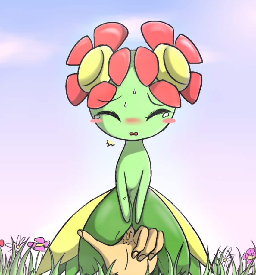 artist_request bellossom blush blush_stickers fingering flower gen_2_pokemon grass highres molestation nectar nintendo pokemon pokemon_(creature) pussy_juice sweat tagme tears