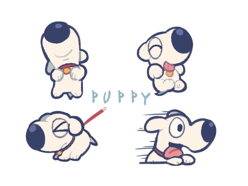 &gt;_&lt; 1boy aged_down animal_collar brian_griffin collar dog family_guy highres leash no_humans puppy tian_niunai_hezi tongue tongue_out white_background white_dog
