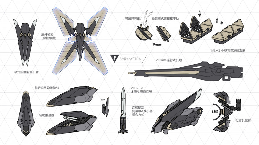 absurdres arrow_(symbol) gun highres multiple_views no_humans original reference_sheet rifle science_fiction sherman_(egnk2525) simple_background weapon white_background