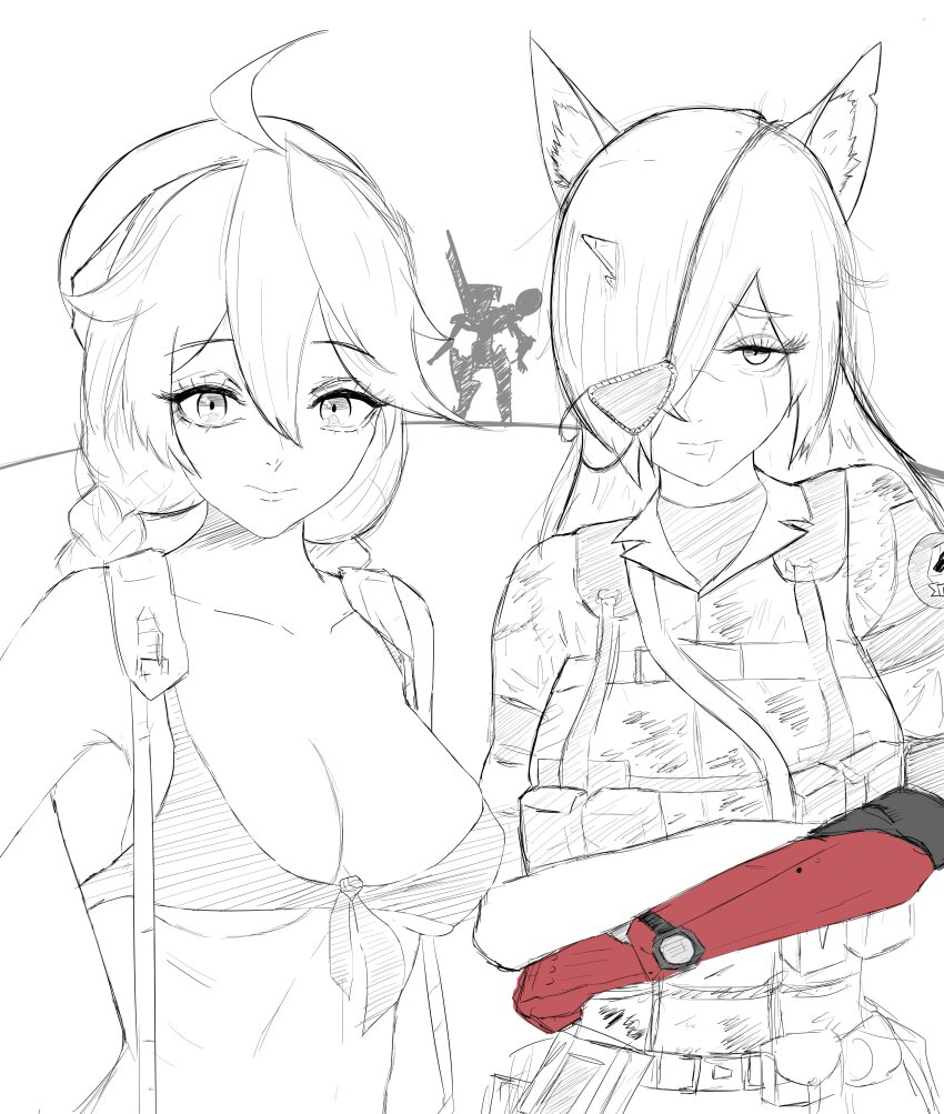 absurdres blue_archive cosplay highres kanna_(blue_archive) kirino_(blue_archive) metal_gear_(series) metal_gear_sahelanthropus metal_gear_solid_v:_the_phantom_pain purugatorii quiet_(metal_gear) quiet_(metal_gear)_(cosplay) scar scar_across_eye scar_on_face venom_snake venom_snake_(cosplay)