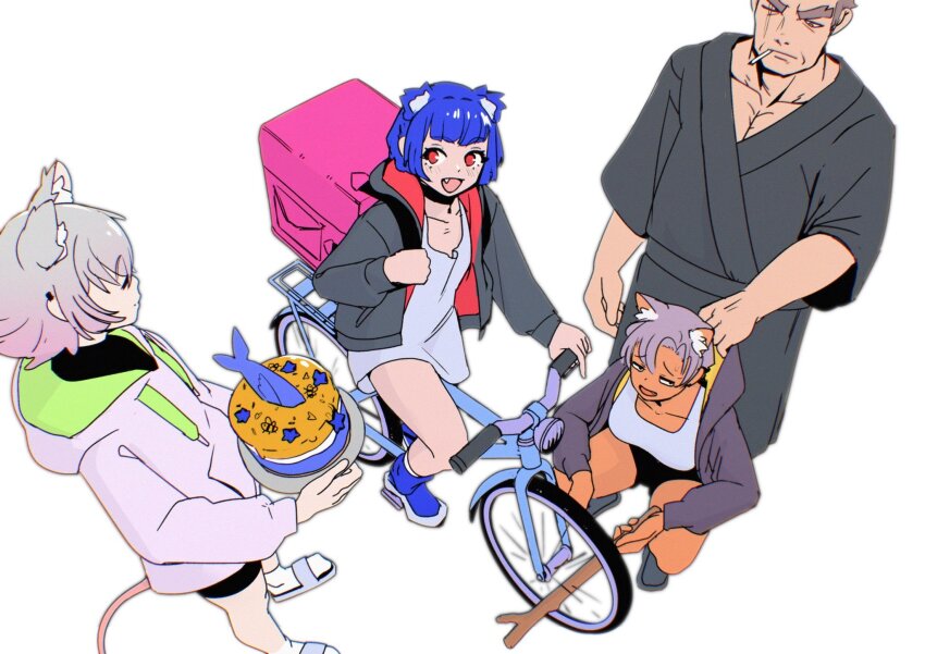 1boy 3girls :d =_= adjusting_clothes animal_ear_fluff animal_ears ankle_socks anniversary arm_at_side arms_on_knees asymmetrical_bangs bear_ears bear_girl belt_around_waist bicycle bike_shorts birthday birthday_cake black_choker black_jacket black_kimono black_shirt black_shoes black_shorts blue_hair blue_leg_warmers blue_shoes blunt_bangs blunt_sidelocks bob_cut boss_(go!_go!_gris!) box breasts cake carrying cat_ears cat_girl caught choker cigarette clenched_hand closed_mouth clothes_grab collar_grab collarbone colored_tips commentary curled_fingers curtained_hair dark-skinned_female dark_skin dot_nose drawstring dress ear_piercing earrings english_commentary extra_ears eyebrows_hidden_by_hair fang fish flat_chest food from_above from_side furrowed_brow glaring go!_go!_gris! gradient_hair green_hoodie grey_hair grey_jacket grey_no_haru grin gris_(go!_go!_gris!) hair_intakes hair_over_one_eye half-closed_eyes hand_up handlebar hands_up happy highres holding holding_handlebar holding_plate holding_stick hood hood_down hood_grab hooded_jacket hoodie icing invisible_floor jacket japanese_clothes jewelry jitome kara_(go!_go!_gris!) kimono large_breasts leaning_forward leg_up leg_warmers legs_apart light_blush long_eyelashes long_sleeves looking_at_another looking_back looking_down looking_to_the_side looking_up mouse_ears mouse_tail multicolored_hair multicolored_jacket multiple_girls muscular muscular_male narrowed_eyes neckwear_grab nervous_smile nervous_sweating no_pupils one-eyed open_clothes open_hand open_jacket open_mouth outstretched_arm parted_bangs pectoral_cleavage pectorals pendant_choker perl_(go!_go!_gris!) piercing pink_eyes pink_hair pink_tail plate pocket prank profile puffy_long_sleeves puffy_sleeves qwetzo raised_eyebrows raised_inner_eyebrows red_eyes red_jacket riding riding_bicycle sandals scar scar_across_eye scar_on_face serious shirt shoes short_dress short_hair short_shorts shorts sideburns sidelocks simple_background slides slip-on_shoes small_breasts smile smoking socks sports_bra squatting stick stud_earrings sweat sweatdrop tail thick_eyebrows thick_eyelashes thick_neck thighs turtleneck turtleneck_shirt two-sided_fabric two-sided_hoodie two-sided_jacket two-tone_hair two-tone_hoodie two-tone_jacket v-neck v-shaped_eyebrows white_background white_dress white_hair white_hoodie white_sandals white_socks white_sports_bra wide_sleeves yellow_jacket