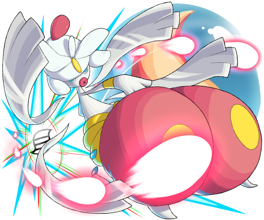 2ja_t :o blue_eyes full_body gen_3_pokemon glowing jumping looking_ahead medicham mega_evolution_symbol mega_medicham mega_pokemon neon_lights nintendo pokemon pokemon_(creature) solo white_background