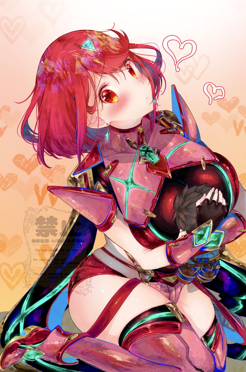 1girl absurdres breasts highres large_breasts nemu_(ut_kakinotane) pyra_(xenoblade) red_eyes red_hair rex_(xenoblade) solo stuffed_toy xenoblade_chronicles_(series) xenoblade_chronicles_2