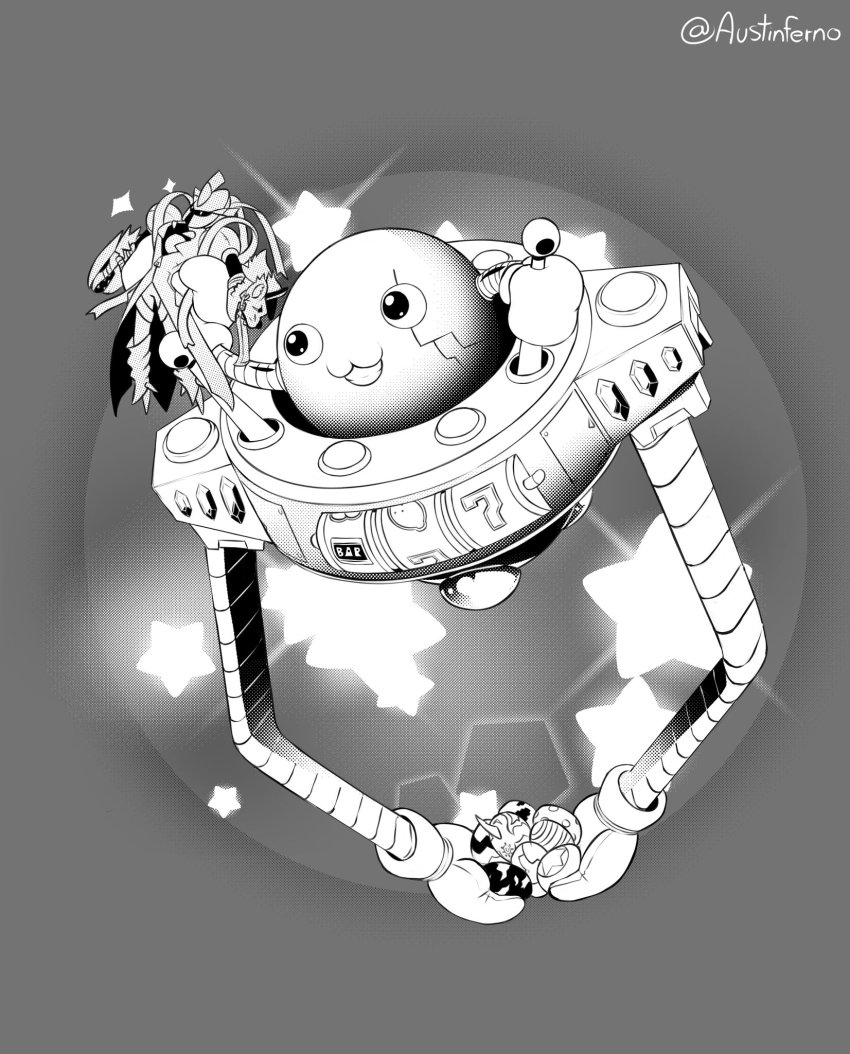 catchmamemon chaosmon digimental_of_courage digimon egg gloves highres smile solo star_(symbol) sword weapon
