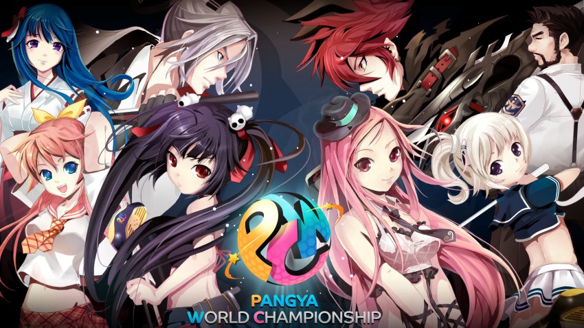 4boys 4girls arin azer easy_(easycrew) golf_club hana hana_(pangya) highres kaz kooh lee_byung_hee lucia lucia_(pangya) max max_(pangya) multiple_boys multiple_girls nell_(pangya) official_art pangya trap