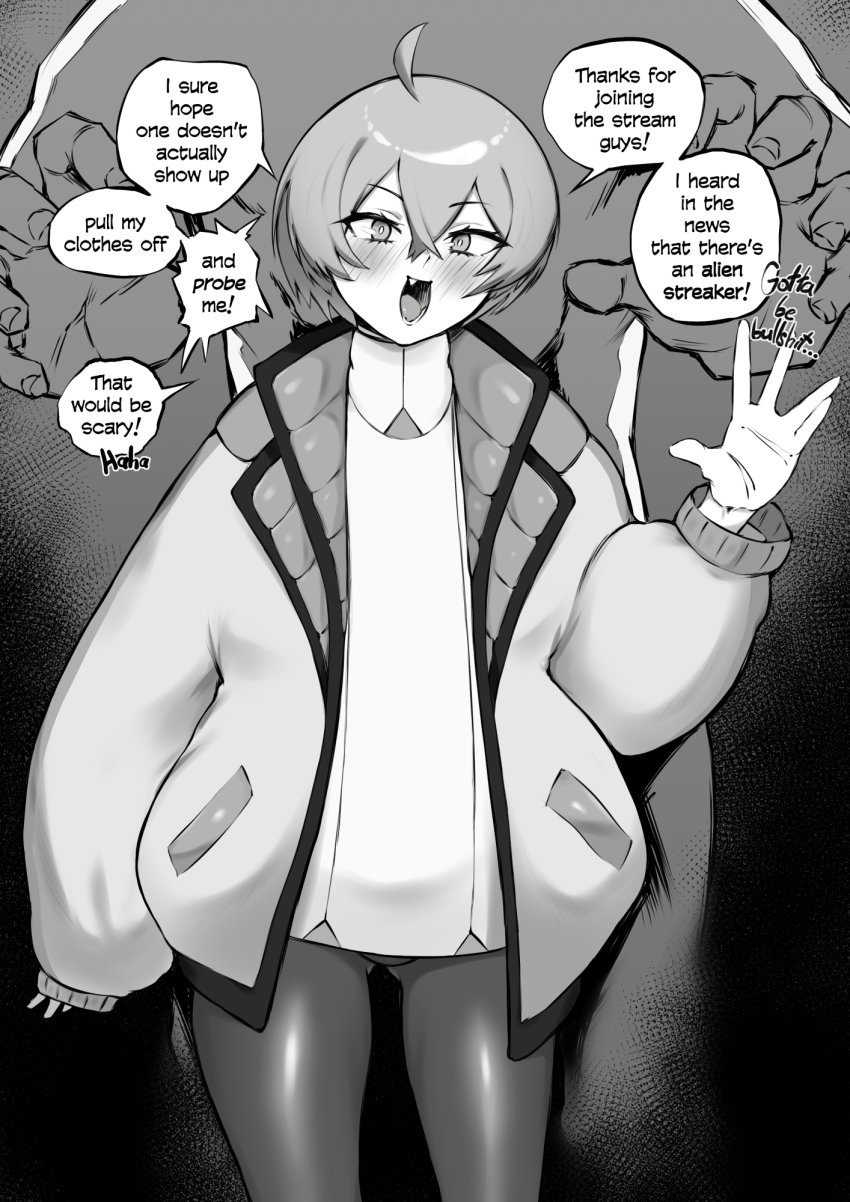 2boys blush dark-skinned_male dark_skin greyscale highres ikemen indie_virtual_youtuber kiddycorky minkye minkye_(vtuber) monochrome multiple_boys self-upload short_hair virtual_youtuber yaoi