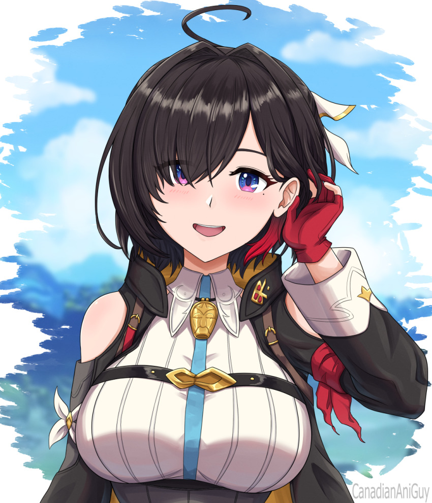 1girl atelier_(series) atelier_yumia black_hair breasts canadiananiguy highres large_breasts looking_at_viewer purple_eyes smile solo yumia_liessfeldt