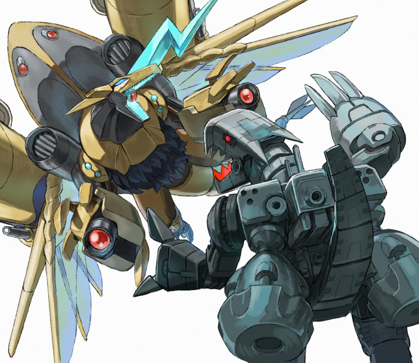 absurdres aegisdramon digimon dragon flying highres mugendramon red_eyes robot tail wings