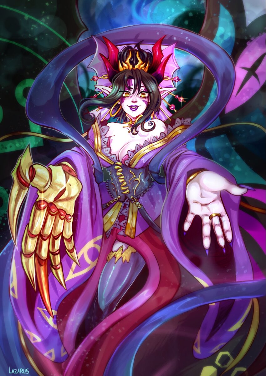 breasts demon demon_girl digimon digimon_(creature) fallen_angel highres lilithmon lilithmon_x-antibody lipstick makeup mark_of_evil nail_polish wings