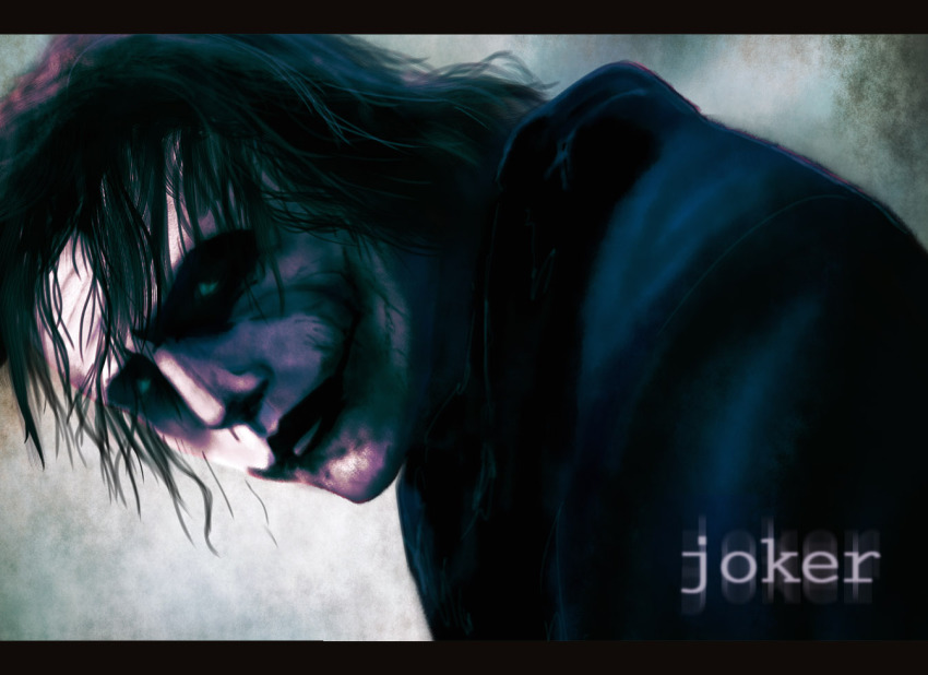 1boy batman_(series) dc_comics epic facepaint glasgow_smile heath_ledger letterboxed male_focus onibi_(foxhound4185) parody realistic short_hair solo the_dark_knight the_joker