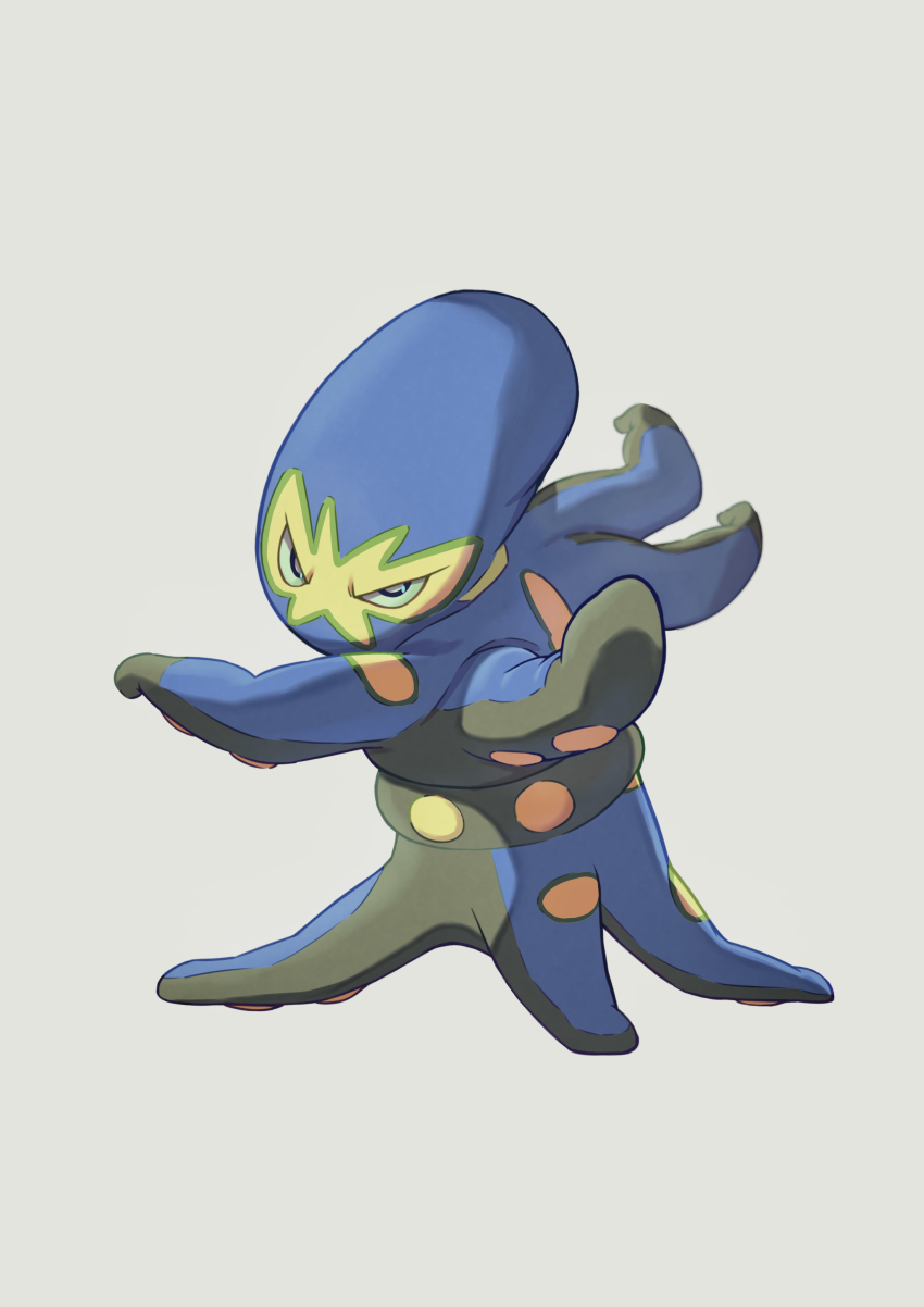 absurdres animal_focus black_eyes bright_pupils colored_sclera commentary_request full_body gen_8_pokemon grapploct green_sclera grey_background highres kenchamanpoi looking_at_viewer nintendo no_humans pokemon pokemon_(creature) pokemon_focus solo standing tentacles white_pupils