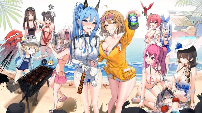 6+girls admire_(nikke) ahoge anchor_(nikke) angry anis_(nikke) anis_(sparkling_summer)_(nikke) bikini bikini_skirt bikini_under_clothes bird black_hair blonde_hair blue_eyes blue_flower blue_hair blue_jacket blue_one-piece_swimsuit blue_ribbon blue_rose blue_sailor_collar blue_skirt blurry blurry_background blurry_foreground braid breasts brown_eyes can cleavage clothes_writing cloud collarbone cooking copyright_name covered_navel day eyepatch_bikini eyewear_on_head feet flip-flops flower food frima_(nikke) frima_(sea_of_sloth)_(nikke) front-tie_bikini_top front-tie_top glasses gloves goddess_of_victory:_nikke green_eyes grey_hair grilling groin hair_between_eyes hair_brush hair_ornament hair_ribbon half-closed_eye hat hat_ornament helm_(aqua_marine)_(nikke) helm_(nikke) helmet high_ponytail highleg highleg_bikini highres holding holding_another&#039;s_wrist holding_can holding_food holding_hands jacket jewelry lap_pillow large_breasts laughing legs light_blue_hair light_brown_hair liter_(guardfish)_(nikke) liter_(nikke) long_hair long_sleeves looking_at_viewer lying mary_(bay_goddess)_(nikke) mary_(nikke) mask mast_(a_pirate&#039;s_heart)_(nikke) mast_(nikke) medium_breasts morgan_(nikke) multicolored_hair multiple_girls navel neon_(blue_ocean)_(nikke) neon_(nikke) non-humanoid_robot ocean octopus off_shoulder official_alternate_costume official_art one-piece_swimsuit open_clothes open_jacket open_mouth outdoors palm_tree parted_lips pepper_(nikke) pepper_(ocean_vitamin)_(nikke) pink_eyes pink_hair pink_ribbon pink_skirt pleated_skirt pointing ponytail puffy_long_sleeves puffy_sleeves purple-tinted_eyewear rapi_(classic_vacation)_(nikke) rapi_(nikke) ribbon robot robot_animal robot_dog rose sailor_collar sand sandals school_swimsuit school_uniform see-through_clothes see-through_sleeves semi-rimless_eyewear serafuku short_hair short_twintails sitting skirt skull_choker skull_hair_ornament skull_print sky sleep_mask smile standing starfish streaked_hair sun_hat sunglasses swimsuit teeth thick_thighs thighhighs thighlet thighs throwing tinted_eyewear toenails toes tree twintails unworn_mask volt_(nikke) water wet wet_clothes white_bikini white_gloves white_headwear white_jacket white_thighhighs yan_(nikke) yan_(sunrise_market)_(nikke)