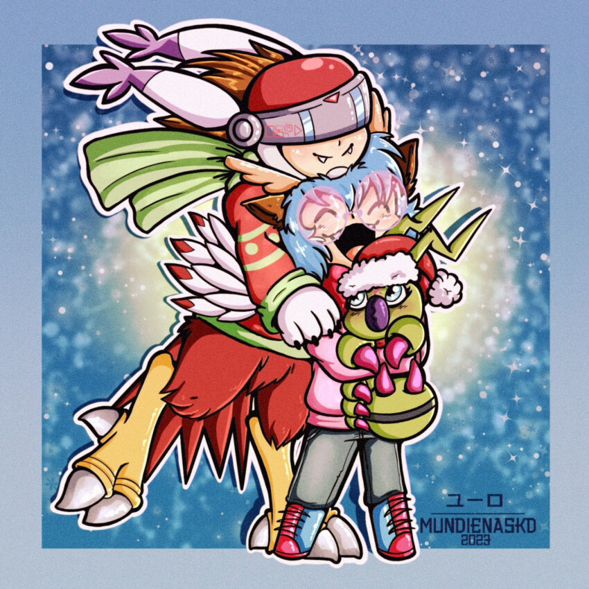 christmas covered_eyes digimon digimon_(creature) fusion helmet long_ears mask silphymon wormmon