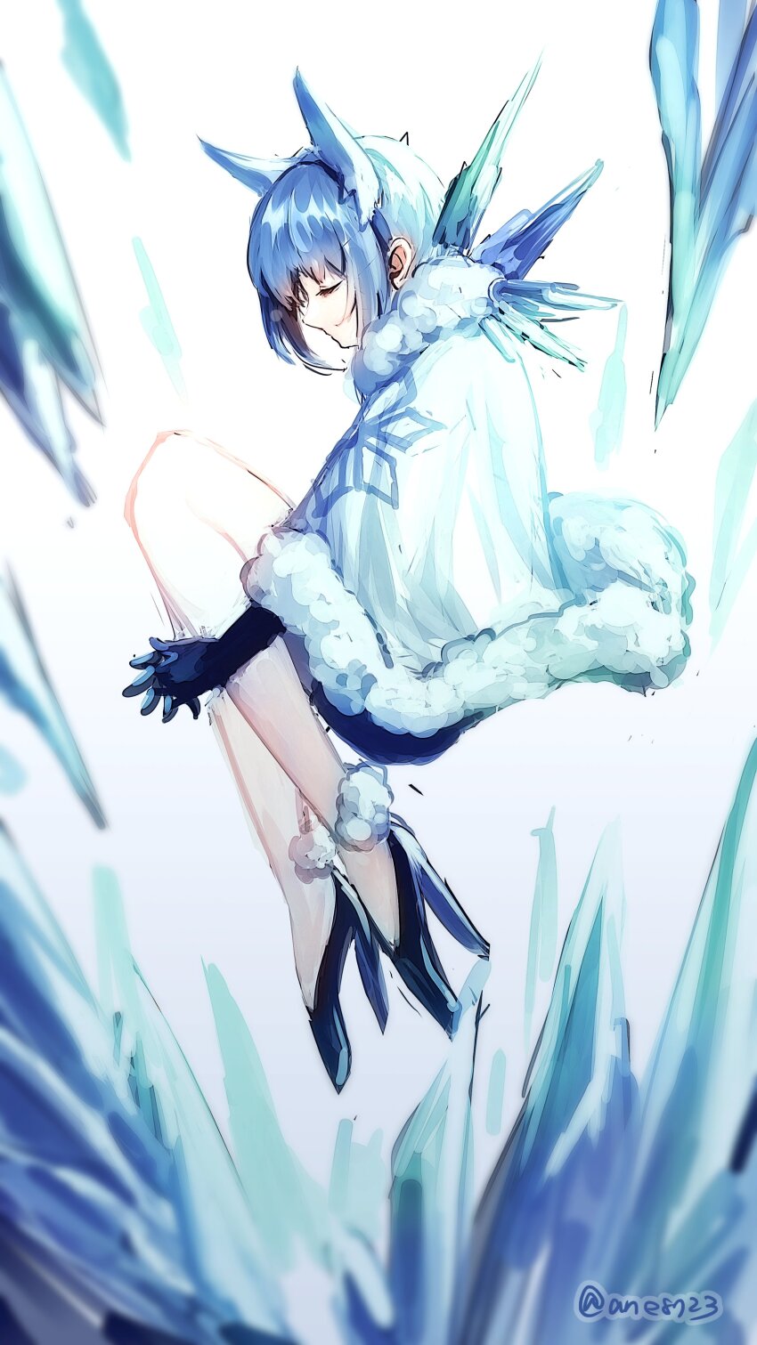 1girl absurdres ane-suisei aqua_hair capelet closed_eyes facing_to_the_side fire_emblem fire_emblem_heroes full_body hairband high_heels highres nifl_(fire_emblem) nintendo solo white_capelet