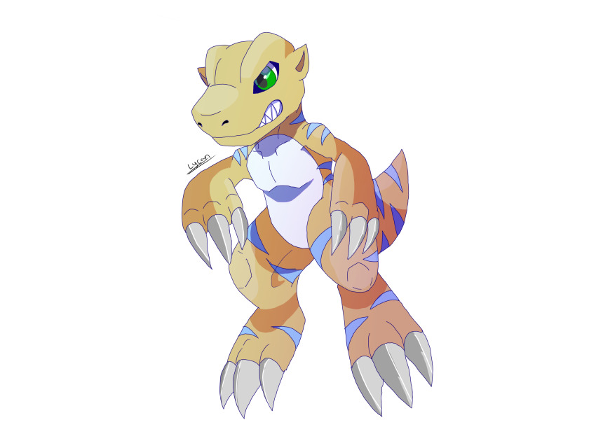 agumon agumon_x-antibody claws digimon digimon_(creature) highres sharp_teeth solo tail teeth
