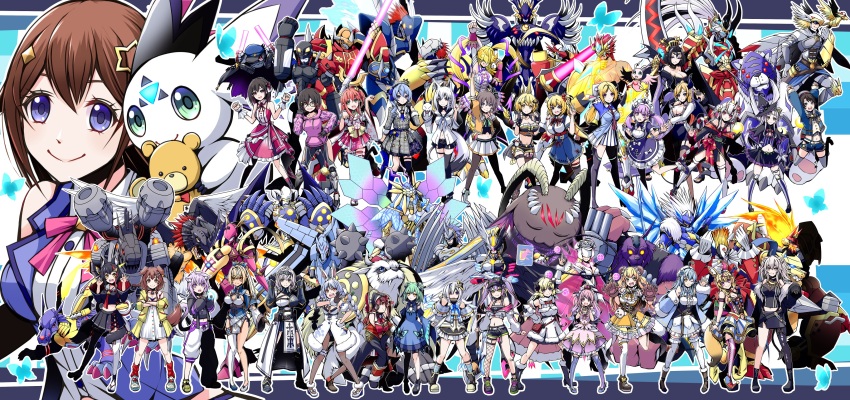 6+girls absurdres baihumon banchomamemon belphemon belphemon_sleep_mode callismon character_request chimairamon culumon darkdramon digimon dukemon dynasmon eosmon_ultimate gaioumon gaioumon_itto_mode gankoomon gankoomon_x-antibody gun heavyleomon hexeblaumon hiandromon highres horns kaiserleomon knight lilithmon lion lordknightmon lovelyangemon magnagarurumon marinangemon mastemon metalgarurumon mugendramon multiple_girls neovamdemon piemon rosemon rosemon_burst_mode shield slashangemon valkyrimon vikemon virtual_youtuber wargreymon weapon