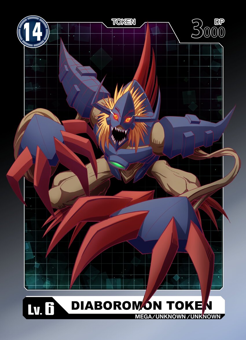 absurdres armor blonde_hair claws diablomon digimon digimon_(creature) digimon_card_game highres horns monster muscular solo token_(tcg)