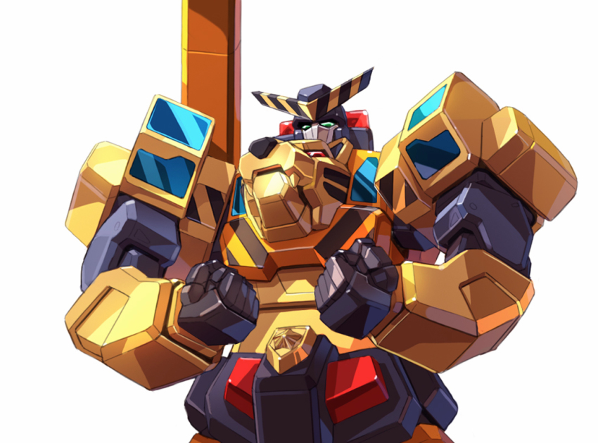 build_tiger chinese_zodiac clenched_hands green_eyes looking_up mecha robot science_fiction shoulder_cannon super_robot taedu upper_body v-fin white_background year_of_the_ox yuusha_keisatsu_j-decker yuusha_series