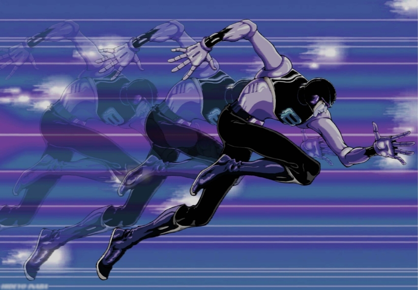 1boy 8_man_(series) 8man_(character) afterimage android black_pants boots helmet motion_lines pants running solo syu_(pixiv_12337827)