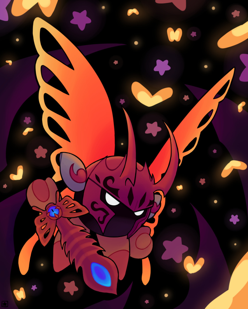 armor bug butterfly butterfly_wings gloves highres holding holding_sword holding_weapon insect insect_wings kirby_(series) looking_at_viewer morpho_knight nintendo no_humans pauldrons rival-ado shoulder_armor solo star_(symbol) sword weapon white_eyes wings yellow_gloves