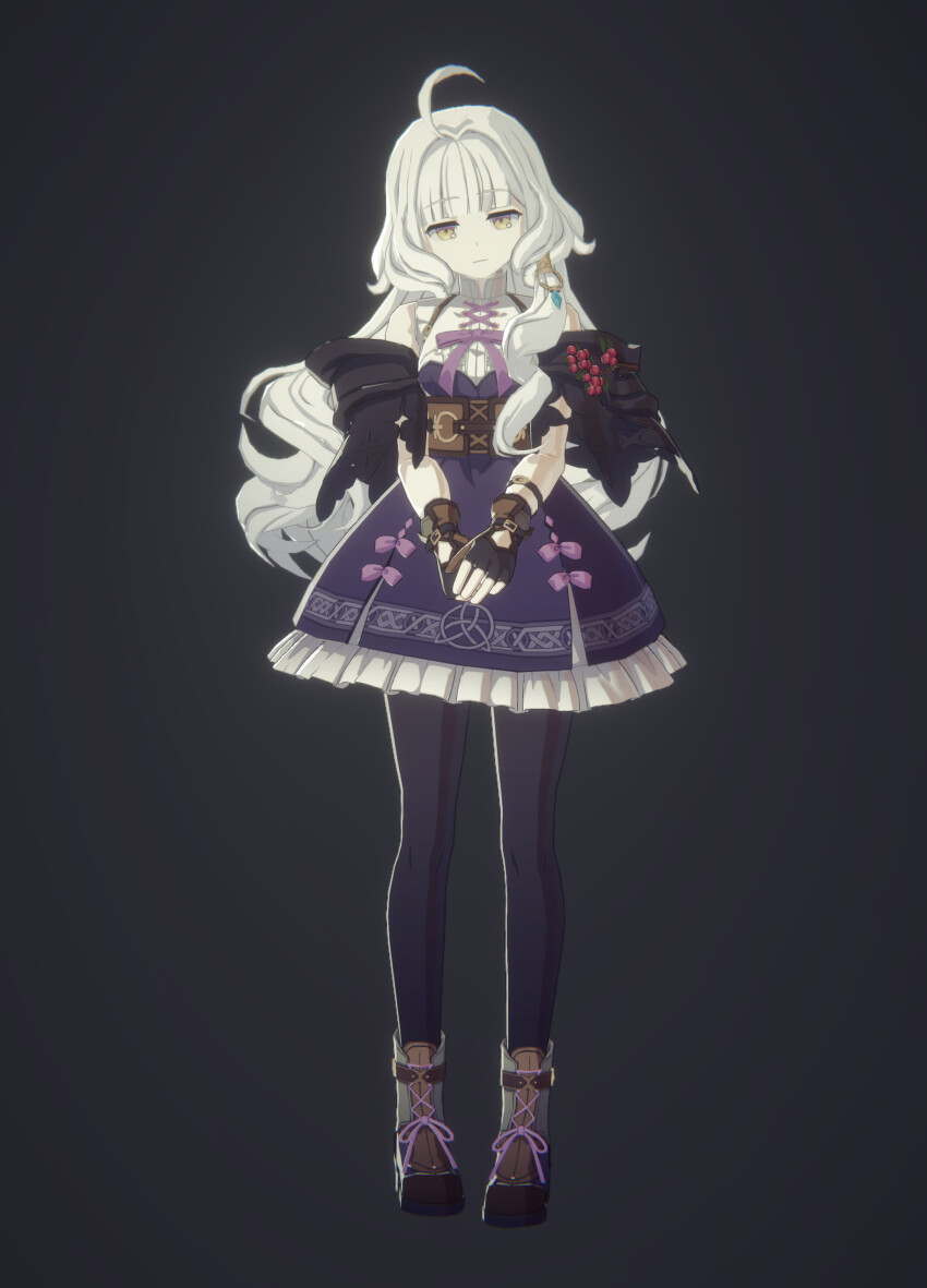 1girl 3d absurdres boots breasts grey_hair highres jiwoohan long_hair mabinogi pantyhose rowan_(mabinogi) sleeveless small_breasts yellow_eyes