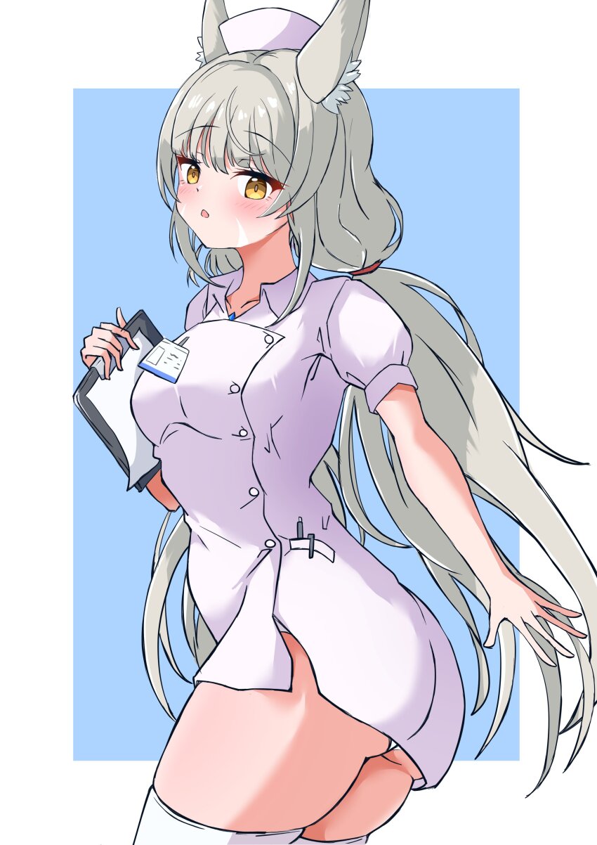 1boy absurdres alternate_costume hat highres nia_(xenoblade) nurse nurse_cap otama_(otama_ladle23) panties pantyshot solo underwear xenoblade_chronicles_(series) xenoblade_chronicles_2