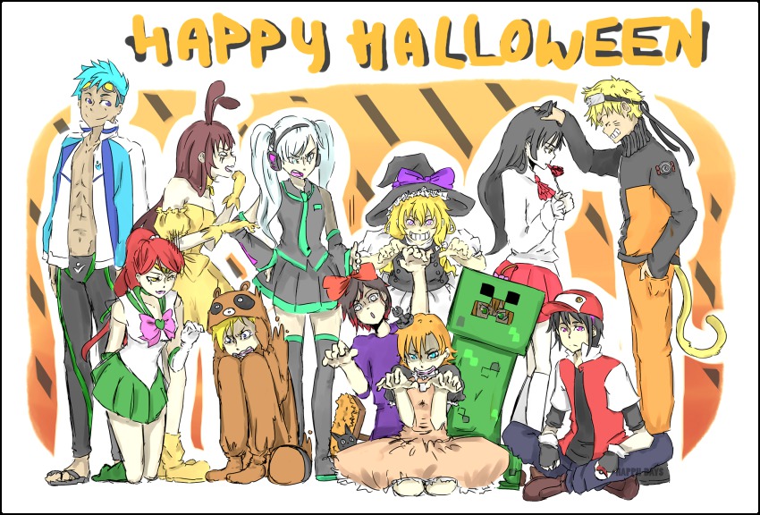 10s 4boys 6+girls abs ahoge animal_costume animal_ears bishoujo_senshi_sailor_moon black_hair black_male_swimwear blake_belladonna blonde_hair blue_eyes blue_hair bow cat_ears cosplay creeper creeper_(cosplay) crossover elbow_gloves english_text fingerless_gloves flower free! gekkan_shoujo_nozaki-kun gloves goggles goggles_on_head green_eyes grey_eyes grin halloween halloween_costume hatsune_miku hatsune_miku_(cosplay) headphones highres ib_(ib) ib_(ib)_(cosplay) ib_(kouri) jacket jaune_arc jiji_(majo_no_takkyuubin) kiki_(majo_no_takkyuubin) kiki_(majo_no_takkyuubin)_(cosplay) kino_makoto kirisame_marisa kirisame_marisa_(cosplay) legskin lie_ren majo_no_takkyuubin male_swimwear mew_berry mew_berry_(cosplay) minecraft miniskirt monkey_tail multicolored_hair multiple_boys multiple_girls myhappiidays naruto_(classic) naruto_(series) neptune_vasilias nintendo nora_valkyrie orange_hair penny_polendina pink_bow pink_eyes pink_hair poke_ball pokemon purple_bow pyrrha_nikos rabbit_ears red_(pokemon) red_(pokemon)_(cosplay) red_bow red_hair rose ruby_rose rwby sailor_jupiter sailor_jupiter_(cosplay) sailor_senshi sailor_senshi_(cosplay) shirayuki_berry skirt slippers smile sun_wukong_(rwby) swimsuit tachibana_makoto tachibana_makoto_(cosplay) tail tanuki thighhighs tokyo_mew_mew tokyo_mew_mew_a_la_mode touhou twintails two-tone_hair unofficial_sailor_senshi_uniform uzumaki_naruto uzumaki_naruto_(cosplay) velvet_scarlatina vocaloid weiss_schnee white_hair yang_xiao_long yellow_eyes zettai_ryouiki