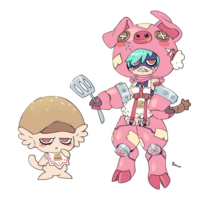animal_costume burgamon cho-hakkaimon costume digimon digimon_(creature) gloves hat highres oridigi original pig_costume solo spatula