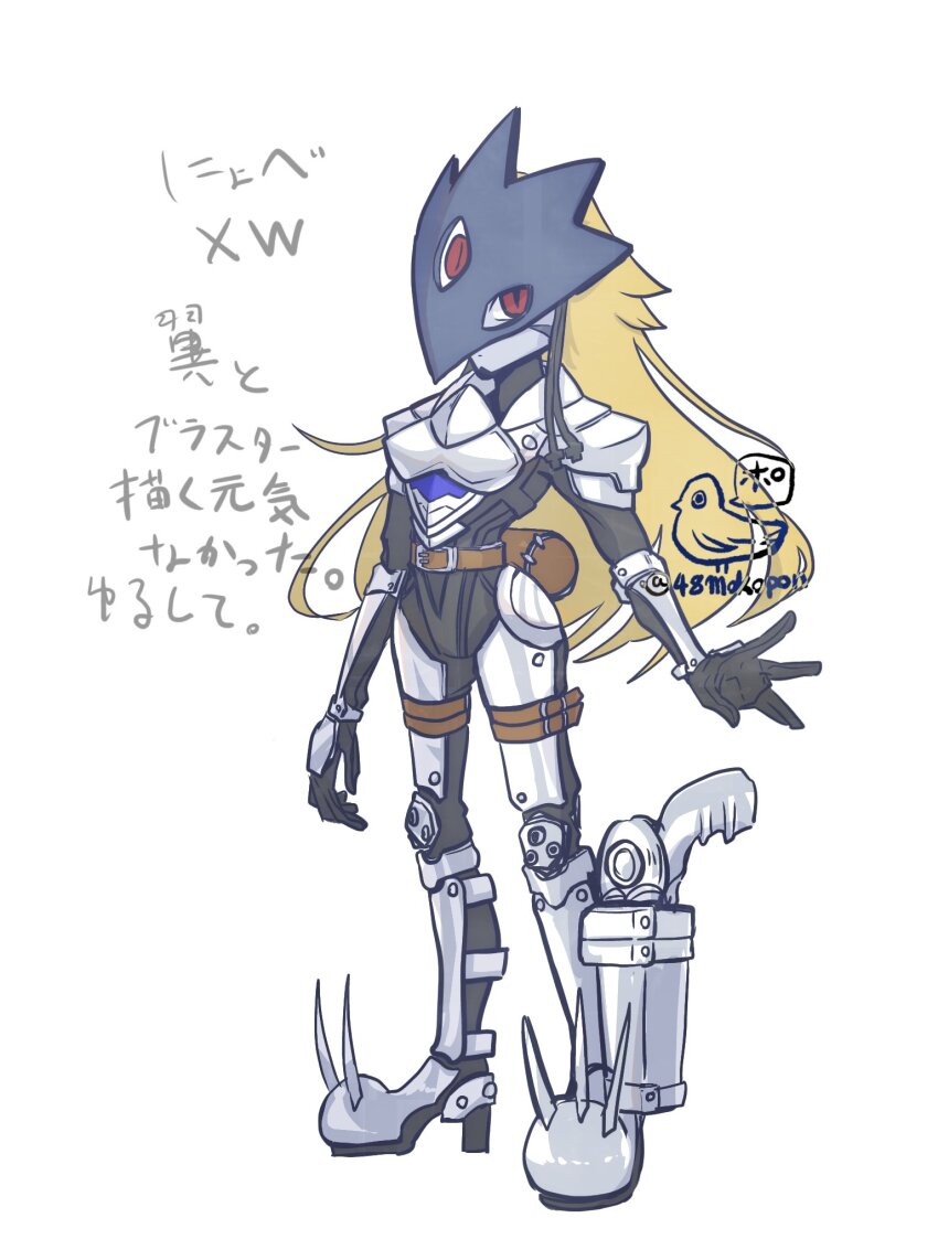 armor beelzebumon_(digimon_xros_wars) blonde_hair digimon digimon_(creature) genderswap genderswap_(mtf) highres mask solo spikes