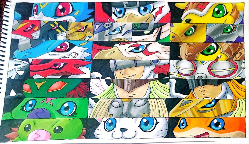 angemon angewomon ankylomon aquilamon armadimon armor blonde_hair blue_eyes crests_(digimon) digimon digimon_(creature) digimon_adventure_02 digmon doguu fladramon hawkmon highres holsmon horns lighdramon long_hair magnamon mask minomon nefertimon paildramon patamon pegasmon shakkoumon shurimon silphymon stingmon submarimon tailmon v-mon wormmon xv-mon