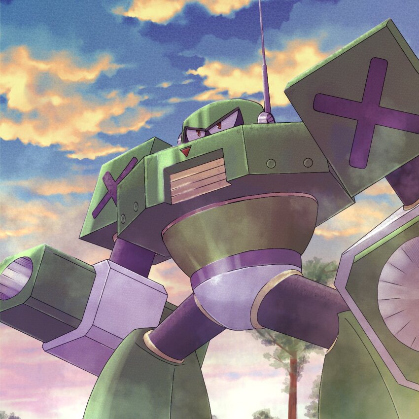 1boy 801jhon arm_cannon cloud cloudy_sky commando_man commentary_request highres male_focus mega_man_(classic) mega_man_(series) mega_man_10 no_mouth outdoors red_eyes robot sky solo weapon