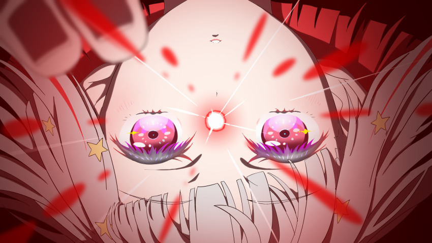 1girl absurdres colored_inner_hair commentary_request grey_hair hair_ornament highres link!_like!_love_live! love_live! multicolored_hair parted_lips pink_eyes red_hair red_light shirane_nanimo short_hair solo star_(symbol) star_hair_ornament streaked_hair virtual_youtuber yugiri_tsuzuri