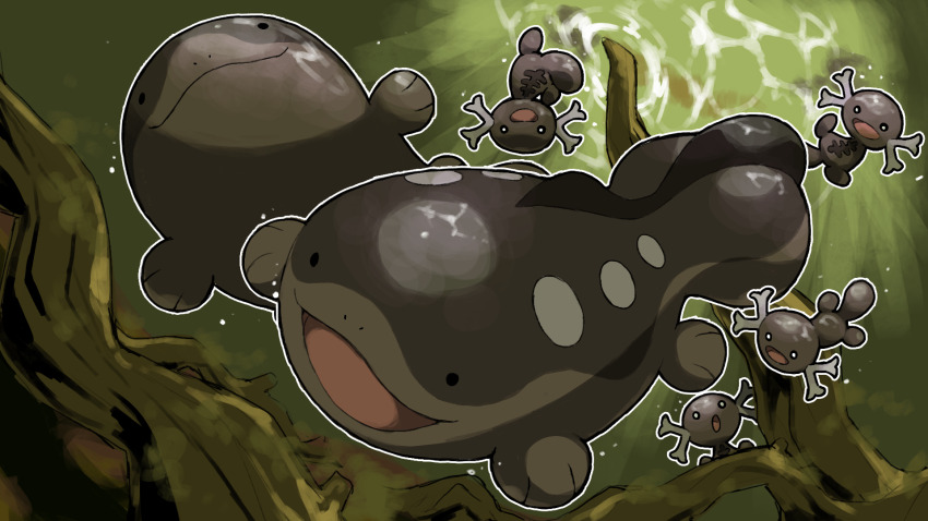 :3 :d :o animal_focus blacknirrow clodsire closed_mouth creatures_(company) evolutionary_line game_freak highres nintendo no_humans open_mouth outline paldean_wooper pokemon pokemon_(creature) pokemon_focus smile swimming underwater upside-down white_outline