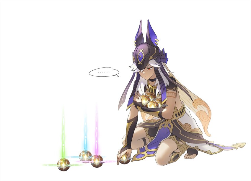 ... 1boy angduuuu_(ghost) animal_ears animal_ears_helmet animal_helmet artifact_(genshin_impact) bishounen black_bridal_gauntlets black_cape black_choker black_helmet black_shorts black_sleeves black_socks bridal_gauntlets cape carrying carrying_under_arm choker closed_mouth cyno_(genshin_impact) dot_mouth fake_animal_ears full_body genshin_impact gold_belt hair_over_one_eye half-closed_eyes helmet jackal_ears jewelry kneeling lappet loincloth looking_down male_focus medium_hair meme no_shoes picking_up red_eyes shorts simple_background socks solo spoken_ellipsis toe_ring toeless_footwear waist_cape white_background white_cape white_hair