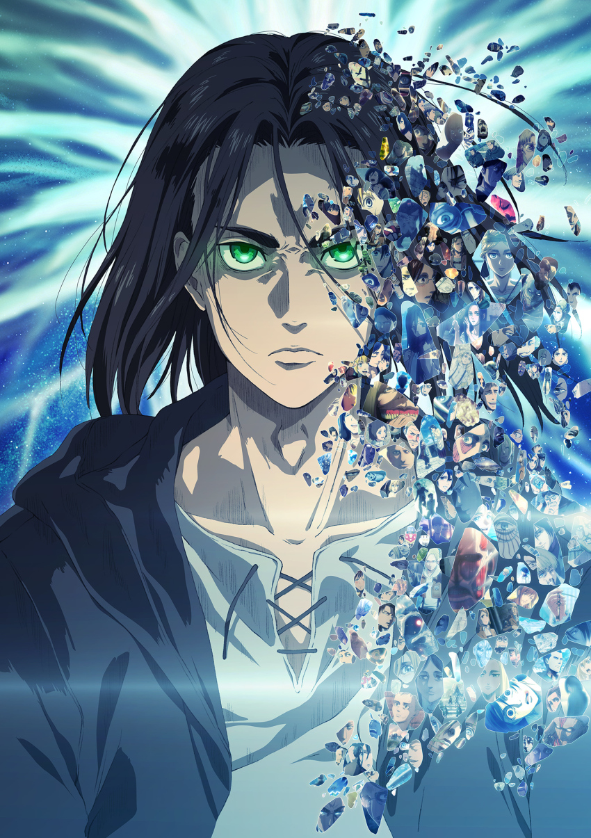 absolutely_everyone angry annie_leonhart armin_arlert armored_titan bald bertolt_hoover bird bird_wings black_eyes black_hair black_jacket blonde_hair blood blood_on_face blue_background blue_eyes blue_sky brown_hair carla_yeager chips_(food) cloud cloudy_sky colossal_titan connie_springer crying crying_with_eyes_open dina_fritz dot_pixis dying dying_message eating eating_hair erd_gin eren_kruger eren_yeager erwin_smith everyone facial_hair falco_grice female_titan flesh floch_forster founding_titan frieda_reiss gabi_braun galaxy_expedition_team_survey_corps_uniform glasses glowing glowing_eyes green_eyes grisha_yeager hange_zoe hannes_(shingeki_no_kyojin) highres jacket jean_kirstein keith_shadis key key_visual kitz_weilman levi_(shingeki_no_kyojin) marcel_galliard marco_bott marlowe_freudenberg md5_mismatch mikasa_ackerman monkey mustache official_art petra_ral pieck_finger potato potato_chips promotional_art red_scarf reiner_braun resolution_mismatch rock round_eyewear sasha_blouse scarf shingeki_no_kyojin shirt short_hair sky source_smaller suicide tears teeth titan_(shingeki_no_kyojin) tree wings yelena_(shingeki_no_kyojin) yellow_eyes ymir_(shingeki_no_kyojin) ymir_fritz zeke_yeager