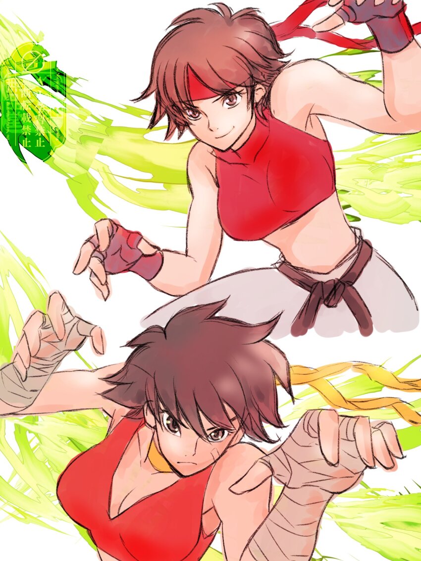 2girls brown_hair capcom highres kasugano_sakura makoto_(street_fighter) mujinadox multiple_girls street_fighter tagme