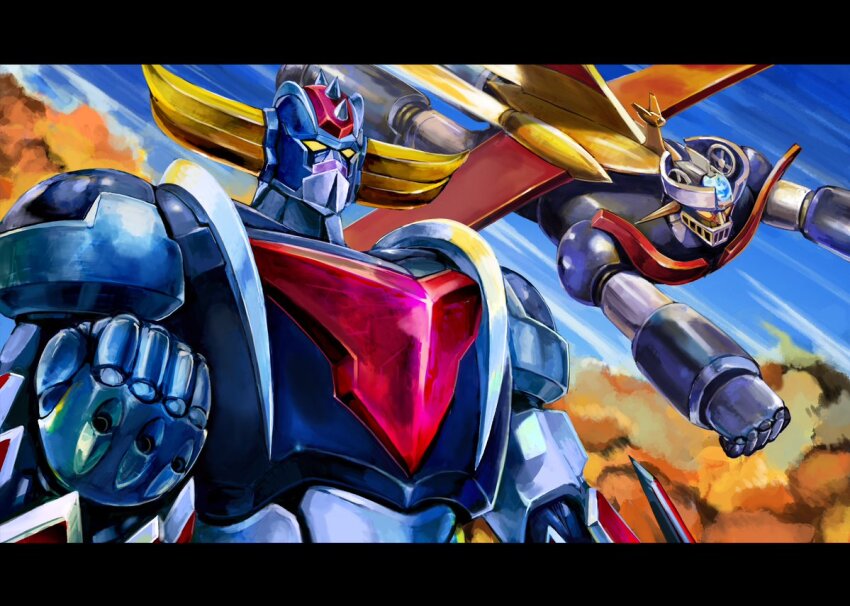 bug fly grendizer grendizer_(grendizer_u) grendizer_u horns inata_wataru insect mazinger_(series) mazinger_z_(mecha) mecha mecha_focus no_humans official_art pilder robot science_fiction super_robot ufo_robo_grendizer yellow_eyes