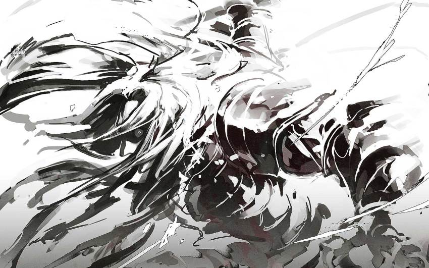 1boy amano_hana armor bad_id bad_pixiv_id berserker_(fate/zero) fate/zero fate_(series) high_contrast highres long_hair male_focus monochrome solo