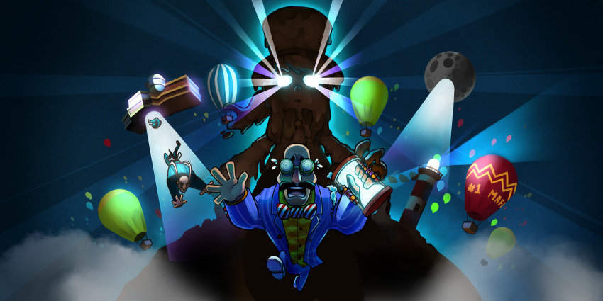 &gt;_&lt; 1girl 3boys a_hat_in_time abduction aircraft apron back_bow bald balloon black_bow black_facial_hair black_footwear blue_jacket blue_pants bow bowtie buttoned_cuffs buttons checkered_clothes checkered_shirt child clenched_teeth closed_eyes closed_mouth facial_hair facing_viewer flying_sweatdrops fog full_moon game_cg glasses glowing glowing_eyes green-framed_eyewear hat hat_kid highres holding_hourglass hot_air_balloon hourglass in-universe_location jacket jenna_brown lighthouse long_hair mafia_(a_hat_in_time) moon mud multiple_boys mustache night night_sky official_art open_hand open_hands open_mouth orange_shirt pants pinstripe_jacket pinstripe_pattern platform ponytail red_bow red_bowtie running running_towards_viewer scared shirt shoes sidelocks sky spacecraft striped_bow striped_bowtie striped_clothes striped_jacket teeth thick_eyebrows title_card top_hat tractor_beam vertical-striped_clothes vertical-striped_jacket white_apron white_bow white_bowtie white_footwear