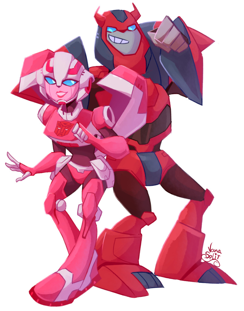 1boy 1girl absurdres alien arcee autobot blue_eyes breasts cliffjumper colored_skin highres humanoid_robot medium_breasts panties pink_lips pink_panties robot size_difference tall_male transformers transformers_animated underwear vanabananasplit