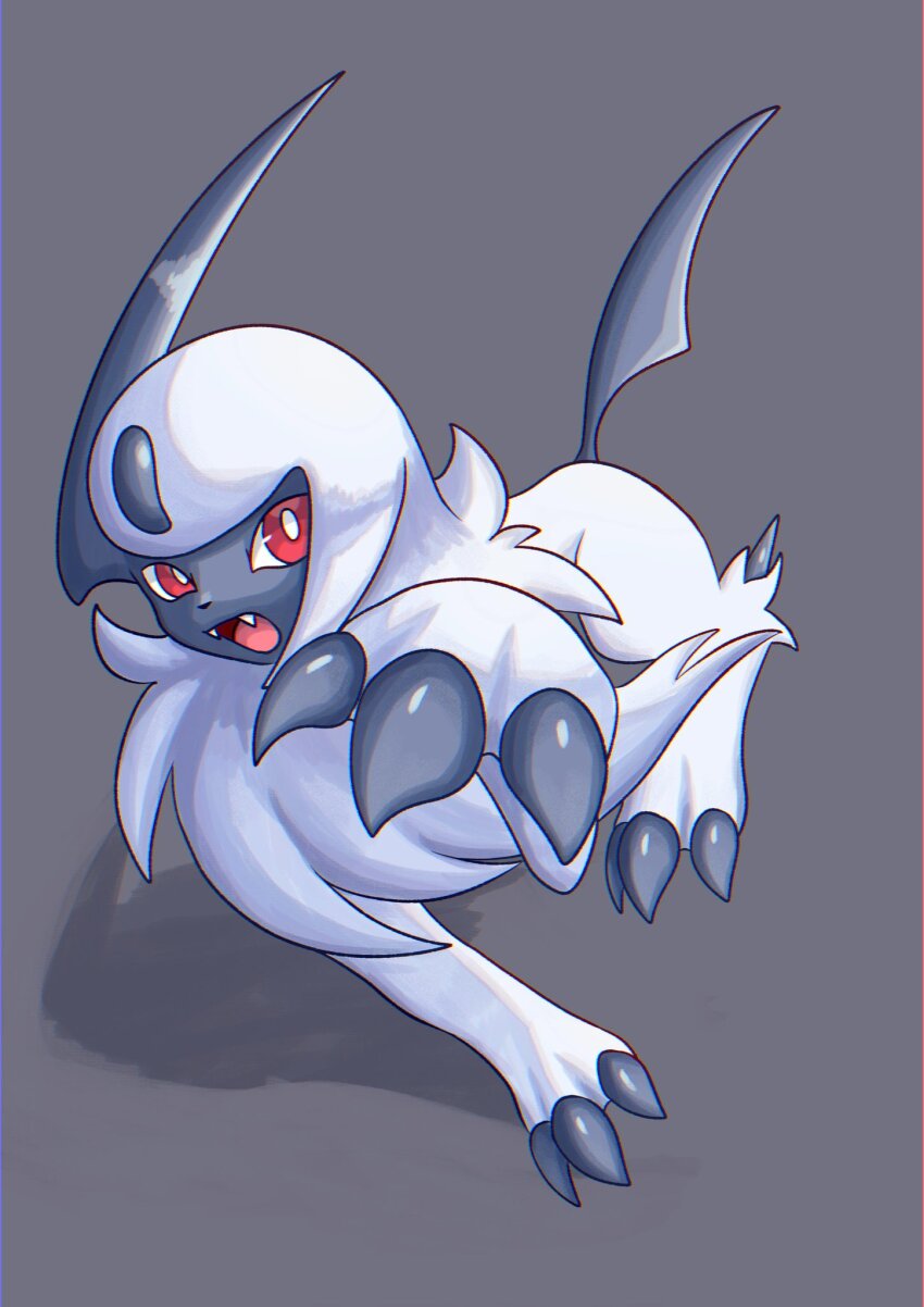 absol animal_focus claws gen_3_pokemon highres horns nintendo no_humans open_mouth pokemon pokemon_(creature) pokemon_focus red_eyes single_horn solo soruva_359 white_hair