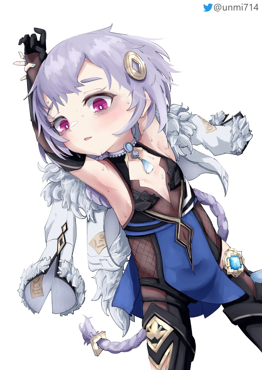 1girl cosplay genshin_impact highres qiqi_(genshin_impact) sweat tagme unmi unmi714 yelan_(genshin_impact)_(cosplay)