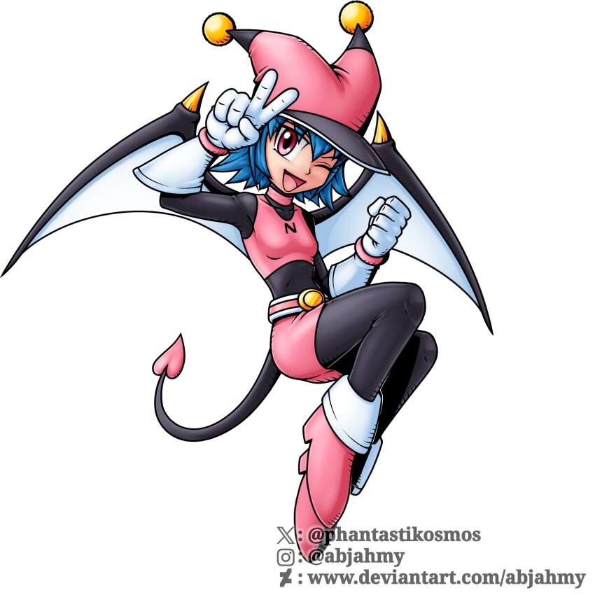1girl belt digimon digimon_(creature) female_focus heart highres looking_at_viewer navimon_(digimon) smile solo tail wings